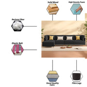 Salina LHS 6 Seater L Shape Sofa Set for Living Room (Black) Premium Fabric Sofa