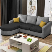 Shrank Round Lounger L Shape 4 Seater Sofa Set for Living Room (Black Grey) Fabric Sofa | LHS