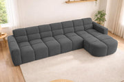 Rudo Modern Sofa, Tufted Design Upholstered 6 Seater LHS L - Shape Sofa Set for Living Room, (Black Colour) Premium Velvet Fabric Sofa