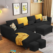 Minta LHS 8 Seater L Shape Sofa Set with Ottoman & 2 Puffy for Living Room (Green Fabric)