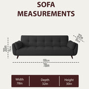 Francois 3 Seater Convertible Sofa Cum Bed for Living Room (Black Fabric) Premium Fabric Sofa