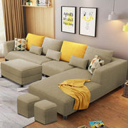 Minta LHS 8 Seater L Shape Sofa Set with Ottoman & 2 Puffy for Living Room (Green Fabric)