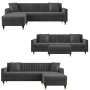 Casaliving Garcia 5 Seater L Shape Convertible Sofa Set for Living Room, 5 Seater & Ottoman Modular Sectional Couch for Small Space (Black Colour) Fabric
