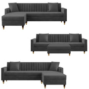Grayon 3 Seater Convertible Sofa Set for Living Room, 3 Seater & Ottoman Modular Sectional Couch for Small Space (Black Colour) Fabric Sofa Set