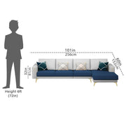 Falco RHS 6 Seater L Shape Sofa Set for Living Room (Blue Grey Fabric) Premium Fabric Sofa