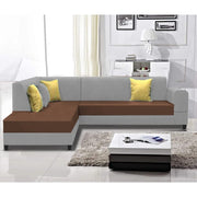 Rio 6 Seater L Shape Sofa for Living Room | Color - Brown Grey Leatherette | Left Side Sofa
