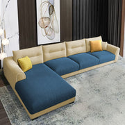 Hazer 6 Seater Sofa Set for Living Room (Cream Blue Fabric) Left Side Sofa