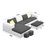 Badger RHS 8 Seater L Shape Sofa Set with Center Table for Living Room (Grey Fabric) Premium Fabric Sofa
