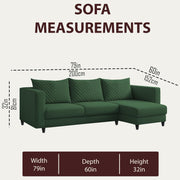 Mikasa 4 Seater RHS L Shape Sofa Set for Living Room (Green Fabric) Premium Fabric Sofa Set for Living Room