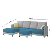 Swaloni LHS 6 Seater L Shape Sofa Set with Center Table for Living Room (Turquise Grey) Premium Fabric Sofa