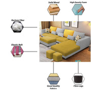 Minta LHS 8 Seater L Shape Sofa Set with Ottoman & 2 Puffy for Living Room (Green Fabric)