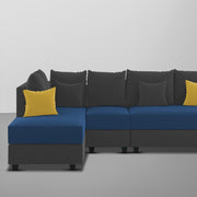 Inclair LHS 6 Seater L Shape Sofa Set for Living Room (Blue Black Fabric) Premium Fabric Sofa