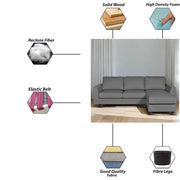 Danver RHS 4 Seater L Shape Sofa Set for Living Room (Dark Grey Fabric) Premium Fabric Sofa
