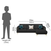 Falco RHS 4 Seater L Shape Sofa Set for Living Room (Black Fabric) Premium Fabric Sofa