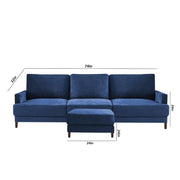 Oudrey 3 Seater Sofa Set with Center Table for Living Room (Blue Colour) Premium Fabric Sofa