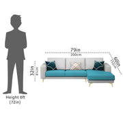 Falco RHS 4 Seater L Shape Sofa Set for Living Room (Turquise Grey Fabric) Premium Fabric Sofa
