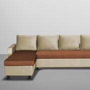 Asper LHS 6 Seater L Shape Sofa Set for Living Room (Cream Brown Fabric) Premium Fabric Sofa