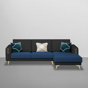 Falco RHS 4 Seater L Shape Sofa Set for Living Room (Blue Black Fabric) Premium Fabric Sofa