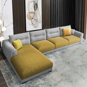 Hazer 6 Seater Sofa Set for Living Room (Yellow Grey Fabric) Left Side Sofa