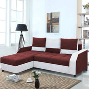Severny 4 Seater L Shape Sofa Set for Living Room (Maroon Grey Fabric) Left Side