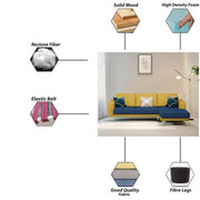 Falco RHS 4 Seater L Shape Sofa Set for Living Room (Blue Yellow Fabric) Premium Fabric Sofa