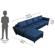 Casaliving Xavier LHS 6 Seater L Shape Sofa Set for Living Room (Blue Colour) Premium Fabric Sofa Set