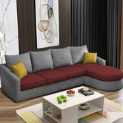 Shrank Round Lounger L Shape 6 Seater Sofa Set for Living Room (Maroon Grey) Fabric Sofa | RHS