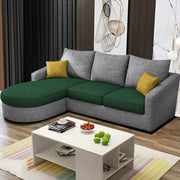 Shrank Round Lounger L Shape 4 Seater Sofa Set for Living Room (Green Grey) Fabric Sofa | LHS