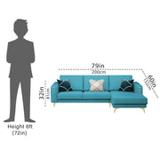 Falco RHS 4 Seater L Shape Sofa Set for Living Room (Turquise Fabric) Premium Fabric Sofa