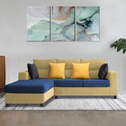 Hazer 4 Seater L Shape Sofa Set for Living Room (Cream Blue Fabric) Left Side