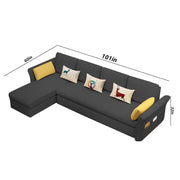 Ventos LHS 6 Seater L Shape Sofa Set for Living Room (Black) Premium Velvet Fabric