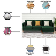 Croosen LHS 4 Seater L Shape Sofa Set for Living Room (Green Colour) Premium Velvet Fabric
