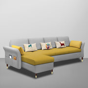 Ventos LHS 6 Seater L Shape Sofa Set for Living Room (Yellow Grey) Premium Velvet Fabric