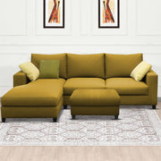 Rihan 4 Seater L Shape Sofa Set with Ottoman for Living Room (Yellow Fabric) Left Side Sofa