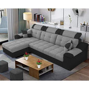Miyami LHS 4 Seater L Shape Set for Living Room (Grey & Black Fabric)