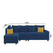 Inclair LHS 6 Seater L Shape Sofa Set for Living Room (Blue Fabric) Premium Fabric Sofa