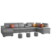 Emerson Modern U-Shaped Sectional Sofa Set 9 Seater, Sofa Couch with 3 Puffy for Hall (Black Colour) Premium Leatherette Fabric Sofa