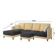 Swaloni LHS 6 Seater L Shape Sofa Set with Center Table for Living Room (Cream Black) Premium Fabric Sofa