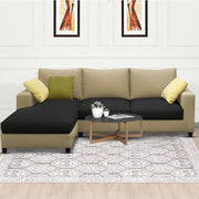 Rihan 4 Seater L Shape Sofa Set Living Room (Cream Black Fabric) Left Side Sofa