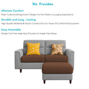 Casaliving Nancy 2 Seater with Ottoman Sofa Set for Living Room (Black Colour) Premium Fabric Sofa Set