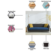 Casaliving Barton 3 Seater Sofa for Living Room (Blue Black Fabric) Premium Fabric Sofa