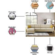 Lizel LHS 6 Seater L Shape Sofa Set with Center Table for Living Room (Cream Fabric) Premium Velvet Fabric Sofa