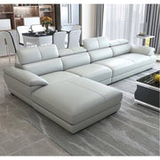 Amok 6 Seater L Shape Sofa Set for Living Room (Grey Leathertte) Left Side