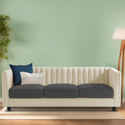 Martine 3 Seater Sofa Set for Living Room (Cream Black Fabric) | Premium Fabric Sofa