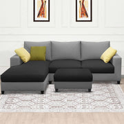 Rihan 4 Seater L Shape Sofa Set with Ottoman for Living Room (Black Grey Fabric) Left Side Sofa