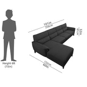 Janifer LHS 6 Seater L Shape Sofa Set for Living Room (Black Colour) Premium Fabric Sofa Set