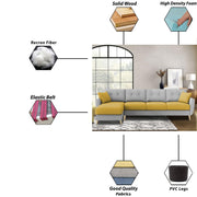 Lizel LHS 6 Seater L Shape Sofa Set for Living Room (Yellow Grey Fabric) Premium Velvet Fabric Sofa