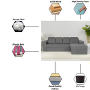 Elvi RHS 6 Seater L Shape Sofa Set for Living Room (Dark Grey Fabric) Premium Fabric Sofa