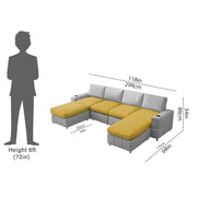 Rone 6 Seater L-Shaped & U-Shaped Sofas Set for Living Room – (Yellow Grey Colour Fabric) Premium Comfort Sofa
