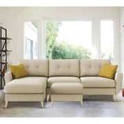 Lizel LHS 4 Seater L Shape Sofa Set with Center Table for Living Room (Cream Fabric) Premium Velvet Fabric Sofa